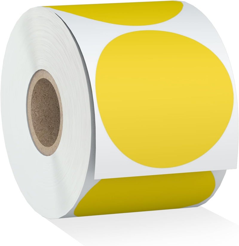 Misofuki 2" 750 Labels Yellow Circle Direct Thermal Stickers Labels Roll Compatible with Zebra, Rollo, MUNBYN, Self-Adhesive Round Direct Thermal Labels - Image 1